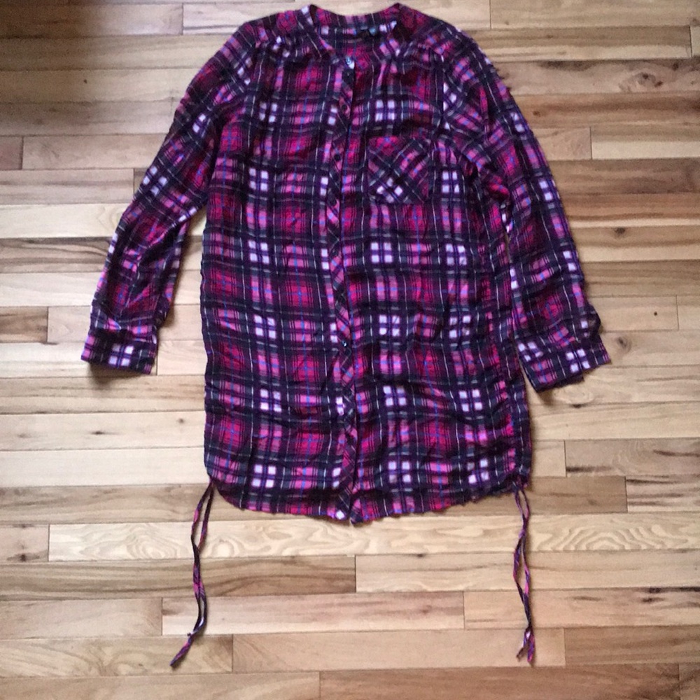 unique pink long chiffon plaid shirt 💕🖤💕🖤
